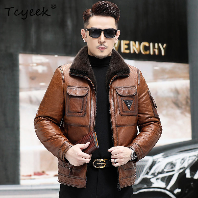 Winter Clothing Layers - Kurtka męska Tcyeek z prawdziwej skóry