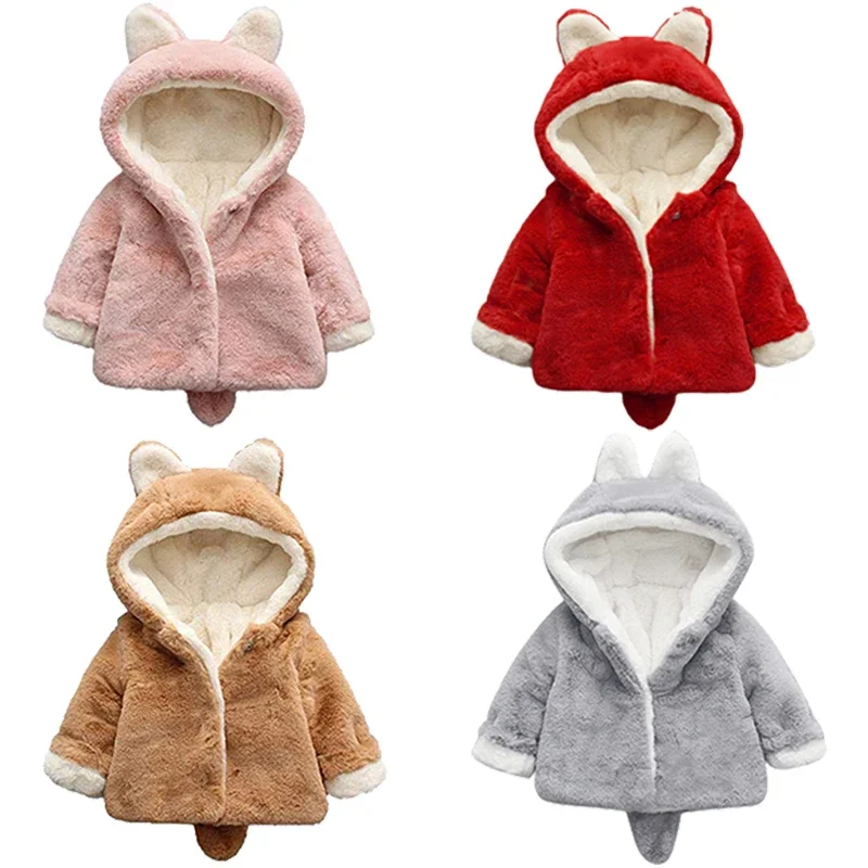 Winter Clothing For Babies - Urocze kocie uszy pluszowa kurtka dziecięca